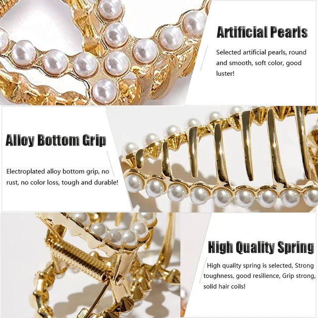 Alt view image 3 of 7 - Hair Claw, Pearl Hair Clip, Strong Hold Hair Jaw Clips for Thick Hair, Fashion Hair Clips Accessories Gift for Women Girls Daughter Girlfriend