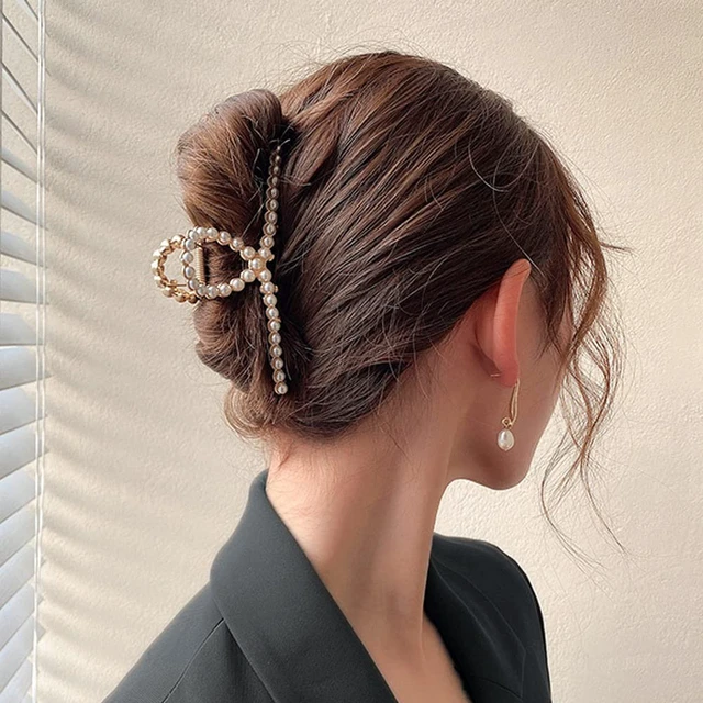 Alt view image 5 of 7 - Hair Claw, Pearl Hair Clip, Strong Hold Hair Jaw Clips for Thick Hair, Fashion Hair Clips Accessories Gift for Women Girls Daughter Girlfriend