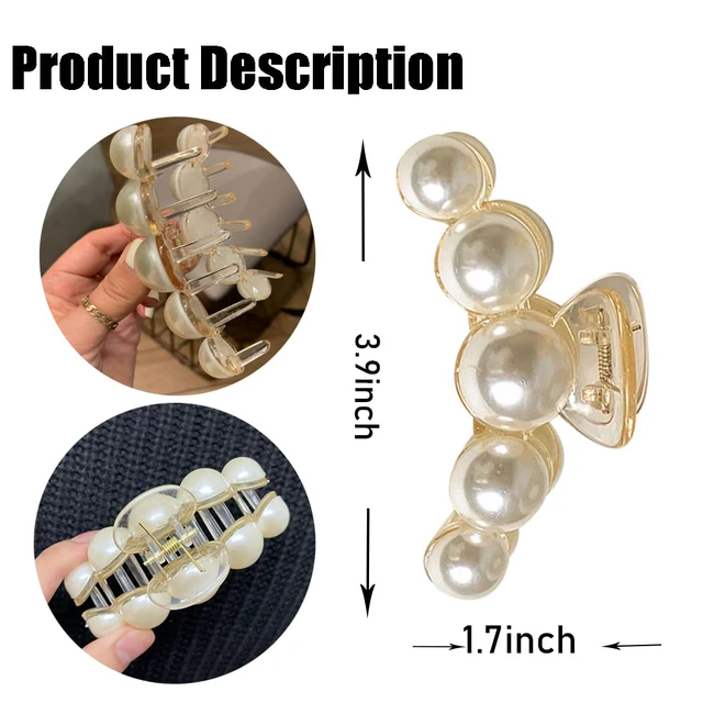 Alt view image 3 of 6 - Large Pearl Hair Claw Clips for Strong Hold - Nonslip Champagne Color Hair Jaw Clips for Thick/Thin Hair, Daily Fashion, Birthdays, Weddings - Women's Hair Clip Accessories