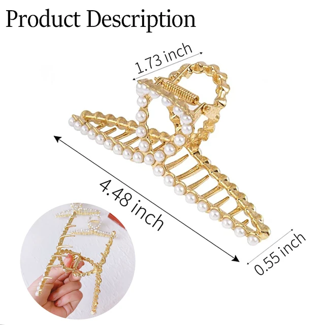 Alt view image 3 of 7 - Pearl Hair Claw Clips for Women, Strong Hold Nonslip Threaded Metal Gold Barrette for Hair Styling, Thick/Thin Hair Accessories - 1 Pack