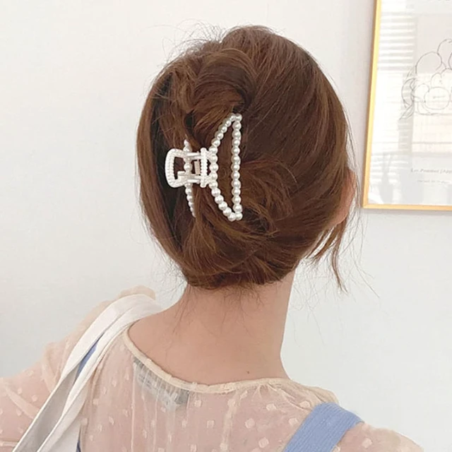 Alt view image 2 of 7 - White Pearl Large Hair Clip for Thick Hair, Girls Hair Clips Claw, Big Hair Clips Hair Claws Hair Claws for Thin Hair, Faux Pearl, Clips and Barrettes