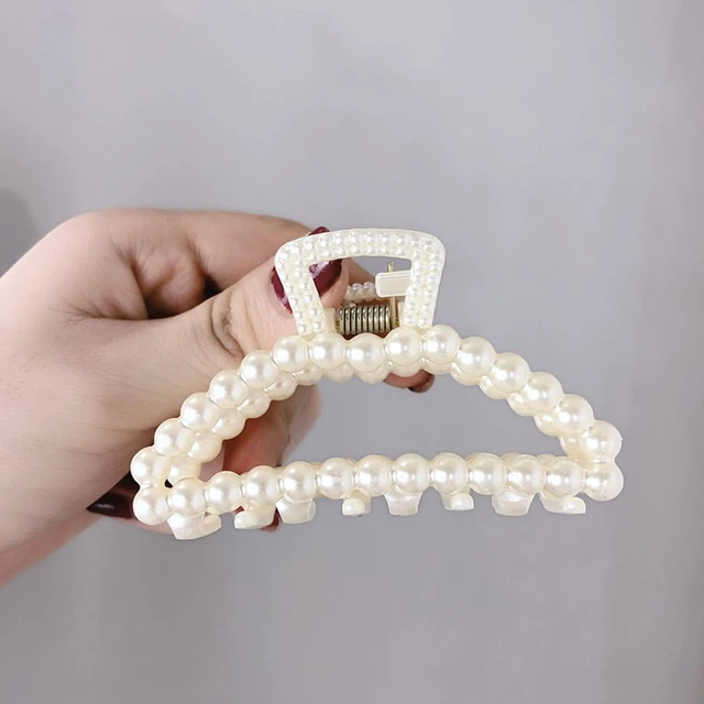 Alt view image 3 of 7 - White Pearl Large Hair Clip for Thick Hair, Girls Hair Clips Claw, Big Hair Clips Hair Claws Hair Claws for Thin Hair, Faux Pearl, Clips and Barrettes
