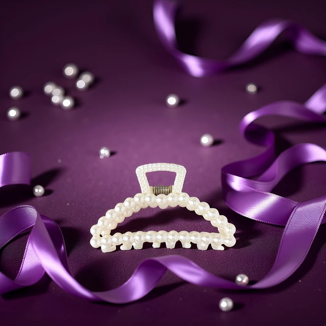 Alt view image 5 of 7 - White Pearl Large Hair Clip for Thick Hair, Girls Hair Clips Claw, Big Hair Clips Hair Claws Hair Claws for Thin Hair, Faux Pearl, Clips and Barrettes