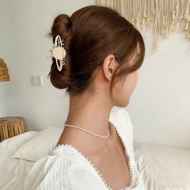 Alt view image 4 of 7 - Cute Planet Hair Clips Gold Metal Hair Claw Clip Exquisite Pearls Shark Barrette with Stars Strong Hold Non-Slip Hair Jaw Clamps Fashion Hair Accessories for Women Thick or Thin Hair Decoration