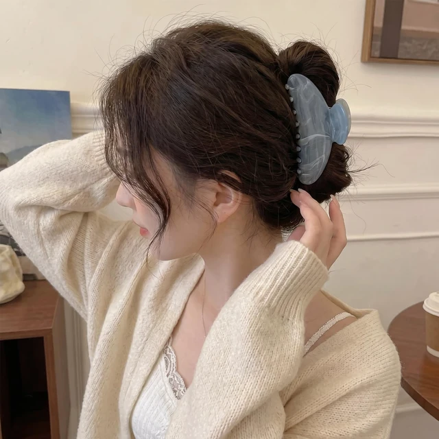 Alt view image 5 of 5 - Marble Pattern Hair Clips, Large Elegant Shark Clips, Non-slip Strong Hold Hair Claw Clips, Aesthetic Women Hair Accessories for Thick Hair, Daily Casual Back Head Hair Styling