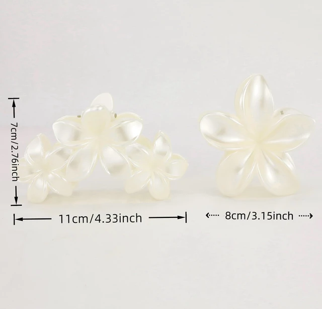 Alt view image 4 of 7 - 2 Pcs Pearl White Plumeria Claw Clips - Pretty Hawaiian Flower Hair Clips Cute Floral Hair Accessories for Wedding Tropical Beach Vacation Luau Parties