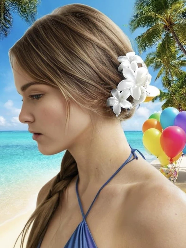 Alt view image 7 of 7 - 2 Pcs Pearl White Plumeria Claw Clips - Pretty Hawaiian Flower Hair Clips Cute Floral Hair Accessories for Wedding Tropical Beach Vacation Luau Parties