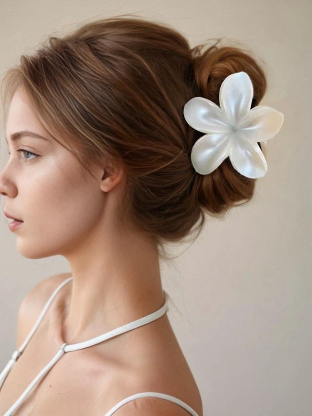 Alt view image 5 of 7 - 2 Pcs Pearl White Plumeria Claw Clips - Pretty Hawaiian Flower Hair Clips Cute Floral Hair Accessories for Wedding Tropical Beach Vacation Luau Parties