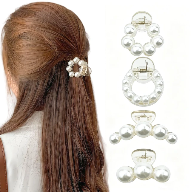 Main image of 4PCS Mini Pearl Hair Claw Clips,Pearl Hair Claw Horsetail Clips Fashion Hair Accessories for Women and Girls Strong Hold Nonslip