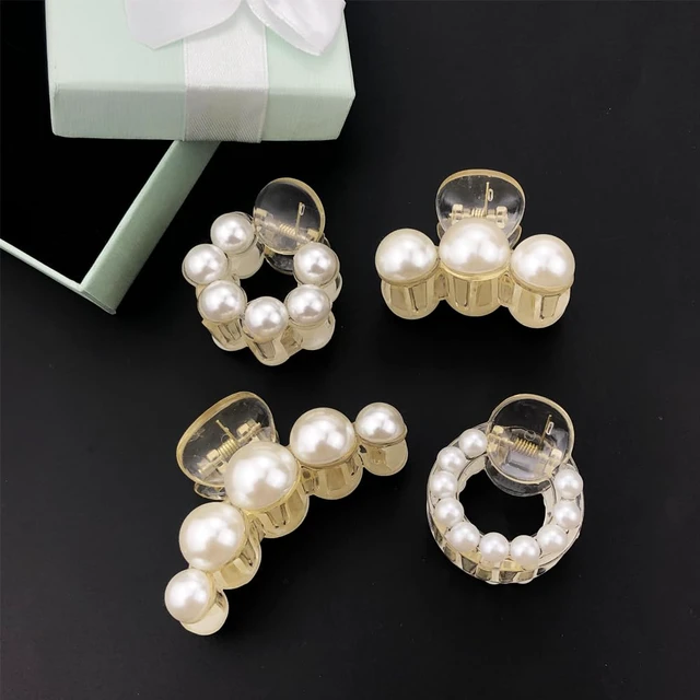 Alt view image 5 of 7 - 4PCS Mini Pearl Hair Claw Clips,Pearl Hair Claw Horsetail Clips Fashion Hair Accessories for Women and Girls Strong Hold Nonslip