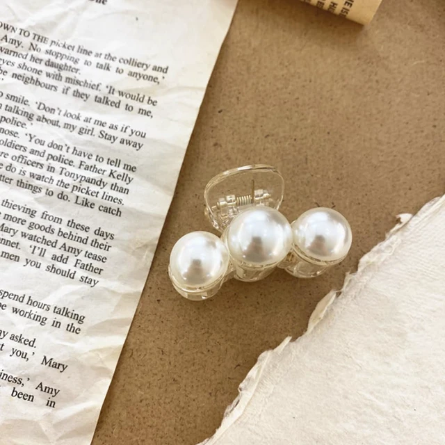Alt view image 6 of 7 - 4PCS Mini Pearl Hair Claw Clips,Pearl Hair Claw Horsetail Clips Fashion Hair Accessories for Women and Girls Strong Hold Nonslip