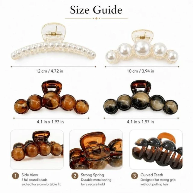 Alt view image 2 of 7 - Pearl Hair Clips for Women and Girls Large Resin Claw Clips with Faux Pearls, Non Slip Strong Hold for Thick Thin Hair, Bridal Hair Accessories for Daily Wedding Styling (Set A)