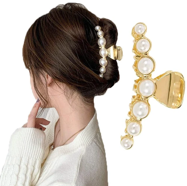 Main image of Hair Clip, Large Pearl Gold Metal Hair Claw Clips, Nonslip Hair Accessories for Thick Long Hair, Birthday Gift for Women, Girls, Daughters, Girlfriends