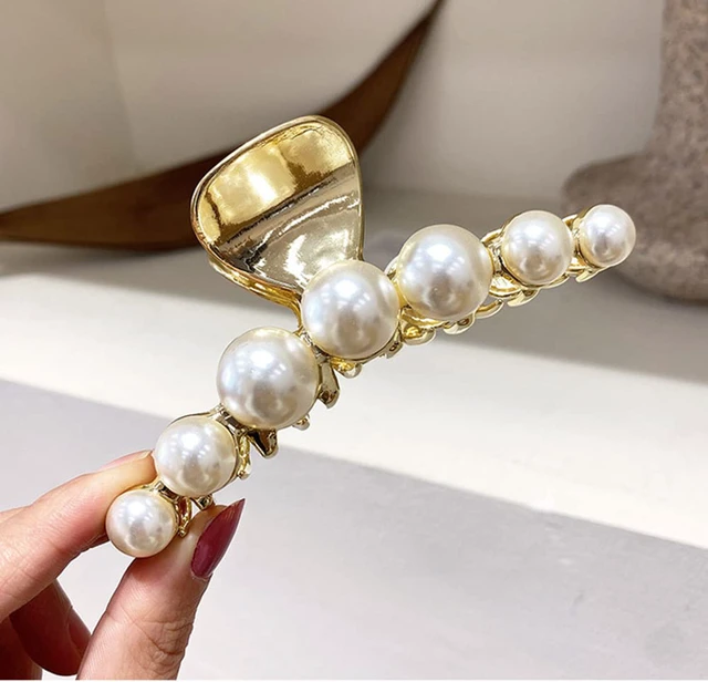 Alt view image 2 of 7 - Hair Clip, Large Pearl Gold Metal Hair Claw Clips, Nonslip Hair Accessories for Thick Long Hair, Birthday Gift for Women, Girls, Daughters, Girlfriends