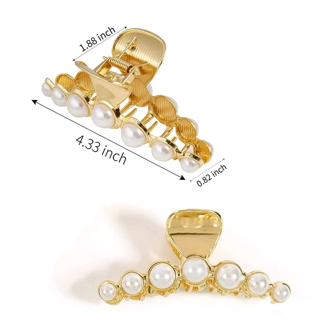 Alt view image 3 of 7 - Hair Clip, Large Pearl Gold Metal Hair Claw Clips, Nonslip Hair Accessories for Thick Long Hair, Birthday Gift for Women, Girls, Daughters, Girlfriends