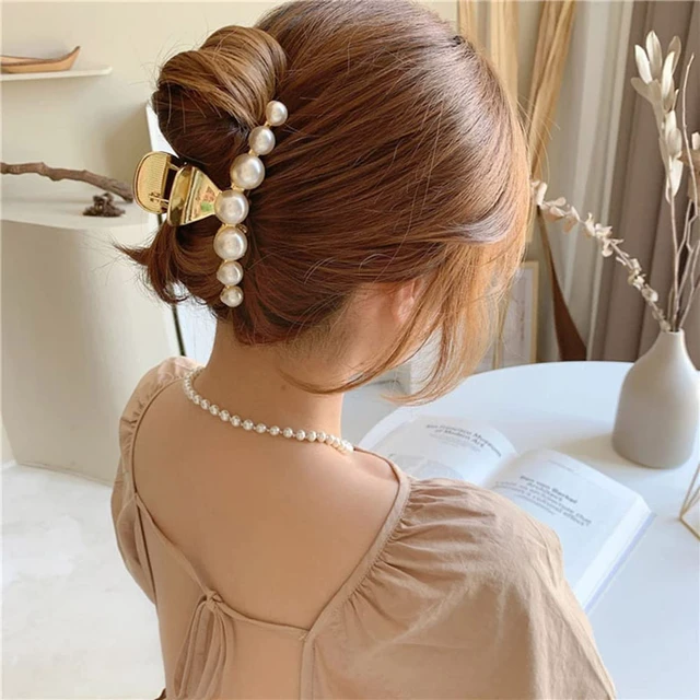 Alt view image 5 of 7 - Hair Clip, Large Pearl Gold Metal Hair Claw Clips, Nonslip Hair Accessories for Thick Long Hair, Birthday Gift for Women, Girls, Daughters, Girlfriends