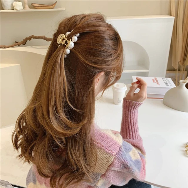 Alt view image 6 of 7 - Hair Clip, Large Pearl Gold Metal Hair Claw Clips, Nonslip Hair Accessories for Thick Long Hair, Birthday Gift for Women, Girls, Daughters, Girlfriends