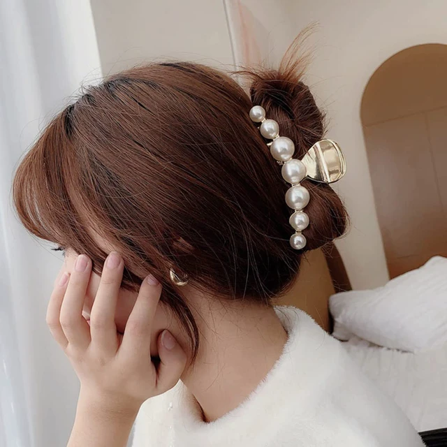 Alt view image 7 of 7 - Hair Clip, Large Pearl Gold Metal Hair Claw Clips, Nonslip Hair Accessories for Thick Long Hair, Birthday Gift for Women, Girls, Daughters, Girlfriends