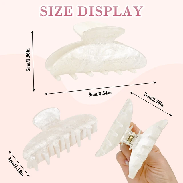 Alt view image 5 of 7 - Acrylic Hair Claw Clip for Women Girls, Marbled Hair Clips Medium Cute Barrettes with Strong Non-slip Hold for Fine Hair, Elegant French Banana Clip for Daily Wear & Travel - Glitter White