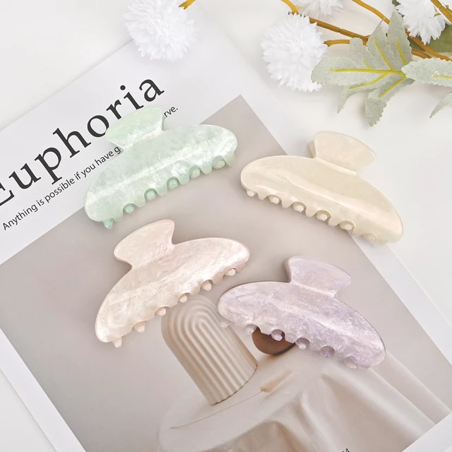 Alt view image 7 of 7 - Acrylic Hair Claw Clip for Women Girls, Marbled Hair Clips Medium Cute Barrettes with Strong Non-slip Hold for Fine Hair, Elegant French Banana Clip for Daily Wear & Travel - Glitter White