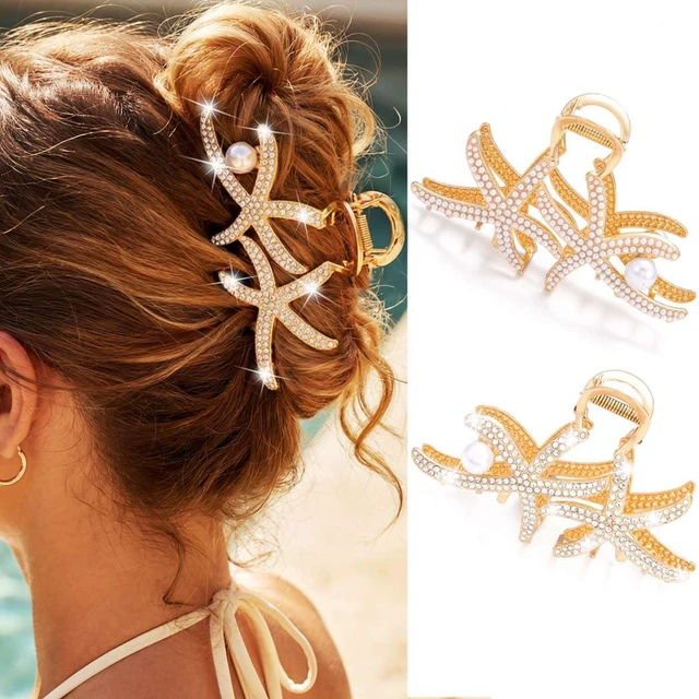 Main image of Starfish Hair Claw Clips Gold Pearl Hair Clip Claw Large Metal Hair Clips Rhinestone Hair Accessories for Women and Girls (Pack of 2)
