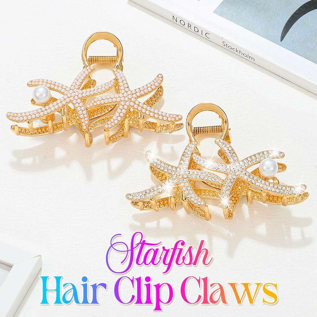 Alt view image 2 of 7 - Starfish Hair Claw Clips Gold Pearl Hair Clip Claw Large Metal Hair Clips Rhinestone Hair Accessories for Women and Girls (Pack of 2)