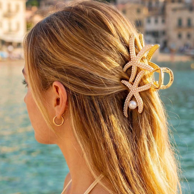Alt view image 3 of 7 - Starfish Hair Claw Clips Gold Pearl Hair Clip Claw Large Metal Hair Clips Rhinestone Hair Accessories for Women and Girls (Pack of 2)