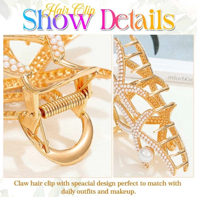 Alt view image 4 of 7 - Starfish Hair Claw Clips Gold Pearl Hair Clip Claw Large Metal Hair Clips Rhinestone Hair Accessories for Women and Girls (Pack of 2)