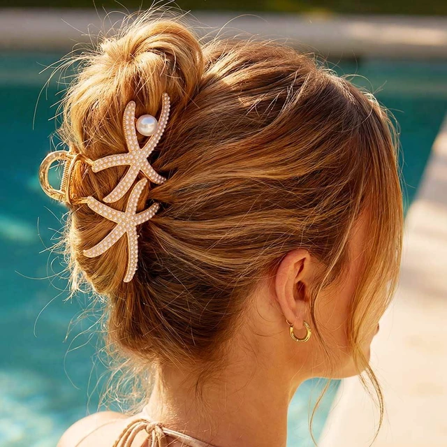 Alt view image 5 of 7 - Starfish Hair Claw Clips Gold Pearl Hair Clip Claw Large Metal Hair Clips Rhinestone Hair Accessories for Women and Girls (Pack of 2)