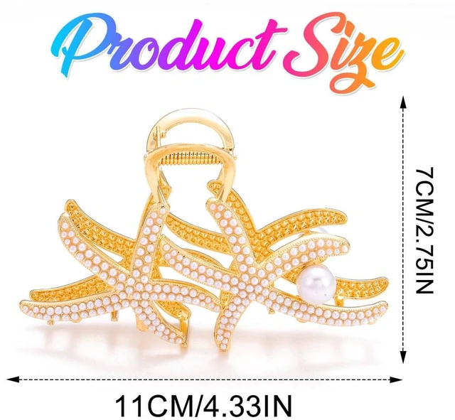 Alt view image 6 of 7 - Starfish Hair Claw Clips Gold Pearl Hair Clip Claw Large Metal Hair Clips Rhinestone Hair Accessories for Women and Girls (Pack of 2)