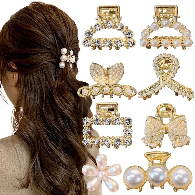 Main image of 8Pcs Pearl Claw Clip Small Hair Clips for Women,Sweet Pearls Barrettes Various Styles Pearl Hair Claw Clips,Non-slip Mini Clawclips Gold Hairclip Decorative Hair Accessories for Women Girl