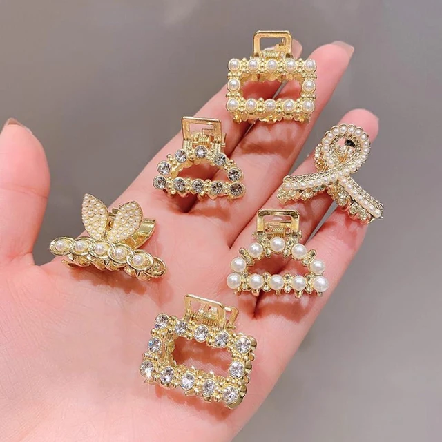 Alt view image 2 of 7 - 8Pcs Pearl Claw Clip Small Hair Clips for Women,Sweet Pearls Barrettes Various Styles Pearl Hair Claw Clips,Non-slip Mini Clawclips Gold Hairclip Decorative Hair Accessories for Women Girl