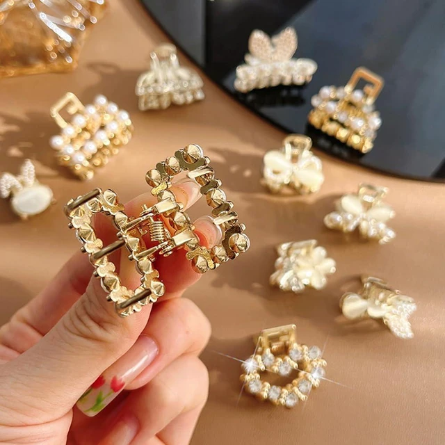 Alt view image 3 of 7 - 8Pcs Pearl Claw Clip Small Hair Clips for Women,Sweet Pearls Barrettes Various Styles Pearl Hair Claw Clips,Non-slip Mini Clawclips Gold Hairclip Decorative Hair Accessories for Women Girl