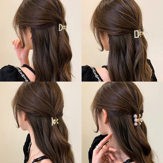 Alt view image 5 of 7 - 8Pcs Pearl Claw Clip Small Hair Clips for Women,Sweet Pearls Barrettes Various Styles Pearl Hair Claw Clips,Non-slip Mini Clawclips Gold Hairclip Decorative Hair Accessories for Women Girl