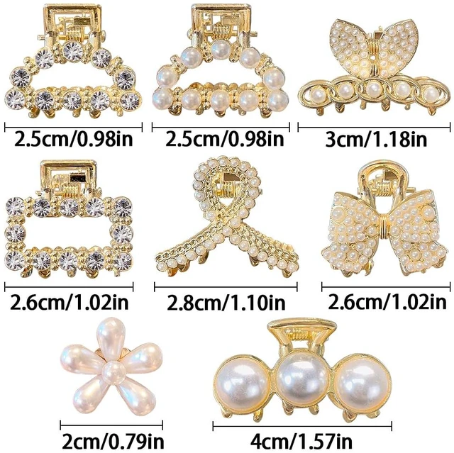 Alt view image 7 of 7 - 8Pcs Pearl Claw Clip Small Hair Clips for Women,Sweet Pearls Barrettes Various Styles Pearl Hair Claw Clips,Non-slip Mini Clawclips Gold Hairclip Decorative Hair Accessories for Women Girl