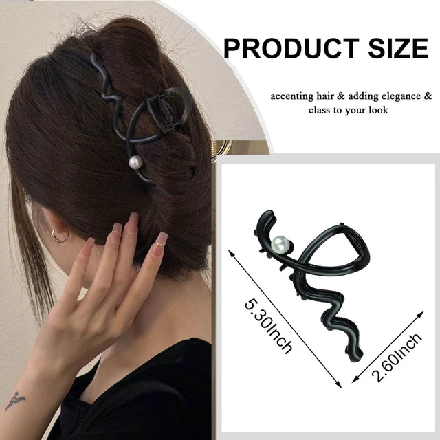 Alt view image 3 of 7 - 1Pcs Black Wave Large Hair Claw Clip with Pearl Design, Elegant Metal Sliver Grip Clip for Thick/Thin Hair - Strong Hold Jaw Clips & Women's Hair Accessories