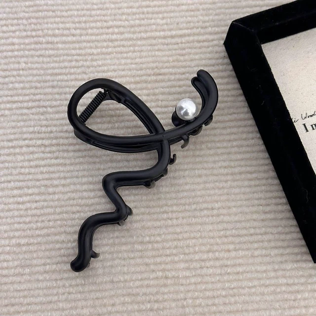 Alt view image 7 of 7 - 1Pcs Black Wave Large Hair Claw Clip with Pearl Design, Elegant Metal Sliver Grip Clip for Thick/Thin Hair - Strong Hold Jaw Clips & Women's Hair Accessories