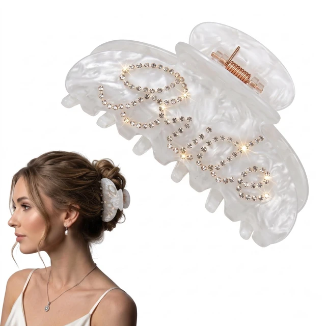Main image of Bride Claw Hair Clip, White Acrylic Bridal Clip with Rhinestone Lettering | Includes 1 white acrylic claw clip with rhinestone Bride lettering for bridal showers, bachelorette parties and weddings.