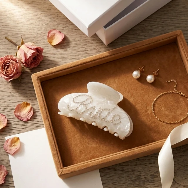 Alt view image 7 of 7 - Bride Claw Hair Clip, White Acrylic Bridal Clip with Rhinestone Lettering | Includes 1 white acrylic claw clip with rhinestone Bride lettering for bridal showers, bachelorette parties and weddings.