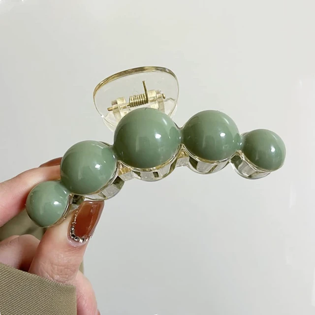 Alt view image 2 of 7 - Large Green Pearl Hair Clamps for Women - Elegant Acrylic Hair Crab Clips, Non-Slip Strong Hold for Thick or Thin Hair