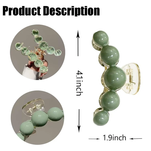 Alt view image 3 of 7 - Large Green Pearl Hair Clamps for Women - Elegant Acrylic Hair Crab Clips, Non-Slip Strong Hold for Thick or Thin Hair