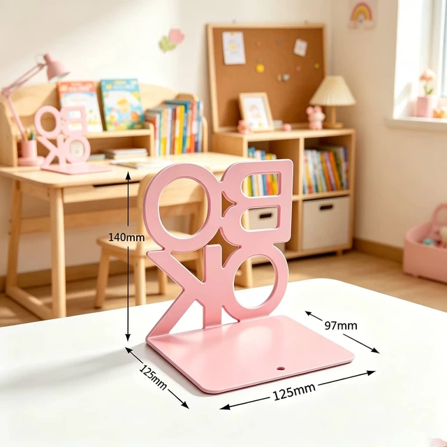 Alt view image 2 of 7 - Book Ends Pink Metal BookEnds for Bookrack Desk,Books | Non-Skid Metal Book End Stopper for Books/CDs/DVDs
