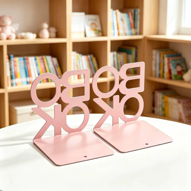 Alt view image 4 of 7 - Book Ends Pink Metal BookEnds for Bookrack Desk,Books | Non-Skid Metal Book End Stopper for Books/CDs/DVDs