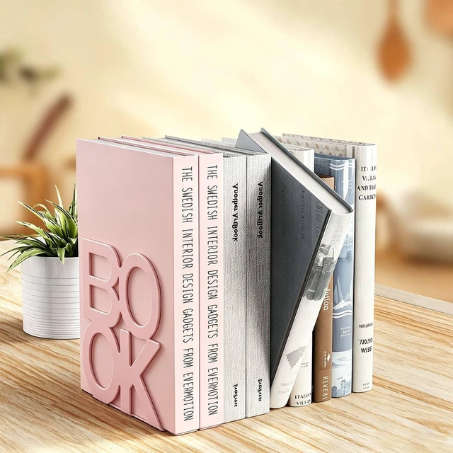Alt view image 6 of 7 - Book Ends Pink Metal BookEnds for Bookrack Desk,Books | Non-Skid Metal Book End Stopper for Books/CDs/DVDs