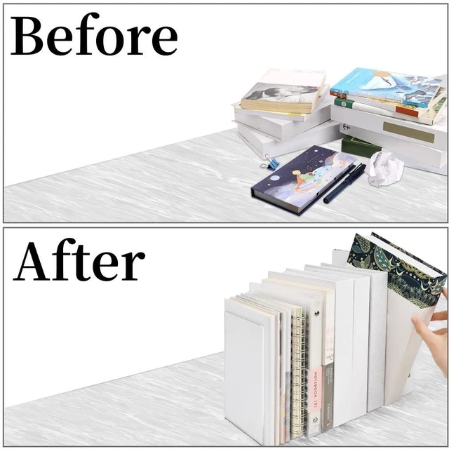 Alt view image 6 of 7 - Acrylic Book Ends 4 Pcs, Clear Bookends, Bookend Organizer for Shelves | Transparent Book Stoppers, Decorative Book Holder Stand for Heavy Books, CD, ,Book Shelves, File, Video Games