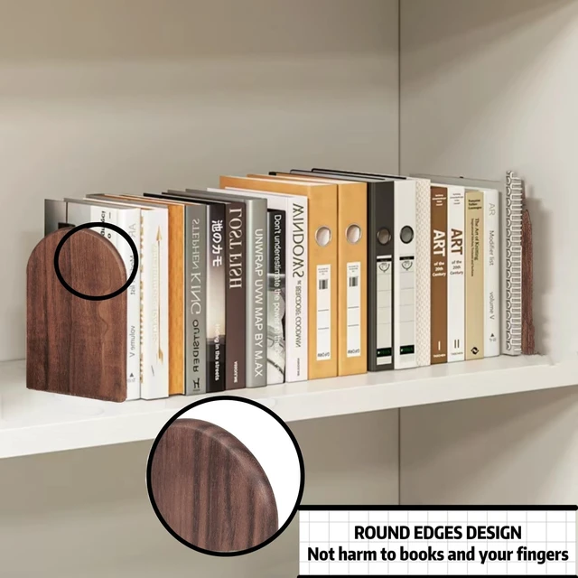 Alt view image 4 of 7 - 2pcs Book Ends for Shelves Heavy Duty Books Bookend Book End Decorative Wooden Book Holders Book Stopper for Shelves Coolest Shelf Bookends for Kids Books Shelf Holder Organizer Accessories