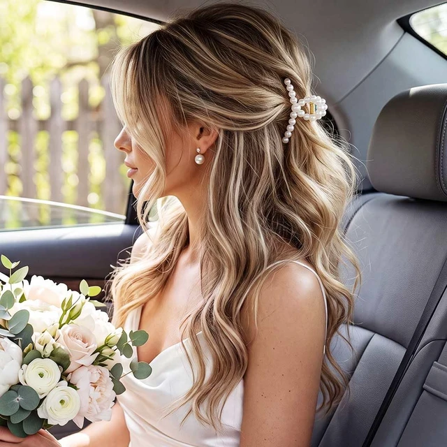 Alt view image 6 of 7 - Pearl Hair Clips Mini Claw Clips Bridal Hair Accessories for Women | White Hair Claw Clips Mini Cute Hair Clips for Daily Wedding Prom