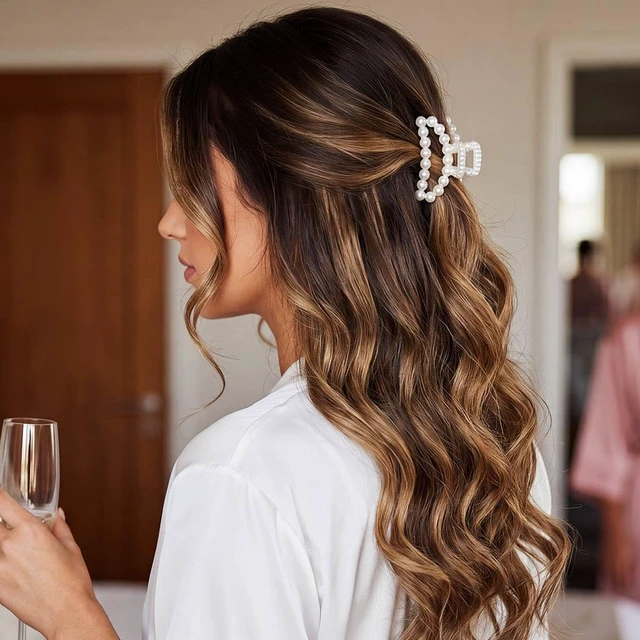 Alt view image 5 of 7 - Pearl Hair Clips Mini Claw Clips Bridal Hair Accessories for Women | White Hair Claw Clips Mini Cute Hair Clips for Daily Wedding Prom