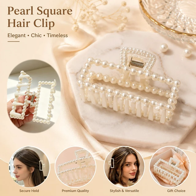 Alt view image 4 of 7 - 3Pcs White Faux Pearl Claw Clips Set, Boho Bridal Barrettes for Thin Thick Hair Styling