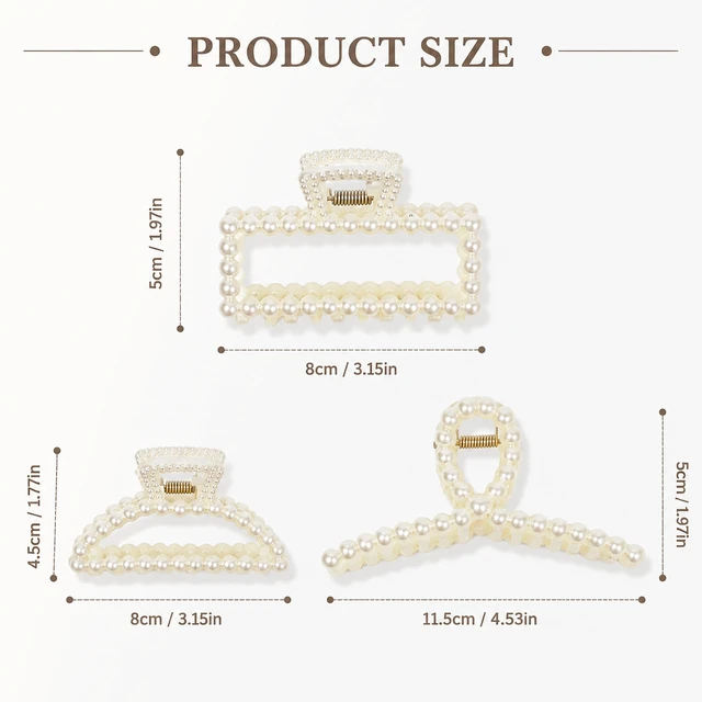 Alt view image 6 of 7 - 3Pcs White Faux Pearl Claw Clips Set, Boho Bridal Barrettes for Thin Thick Hair Styling